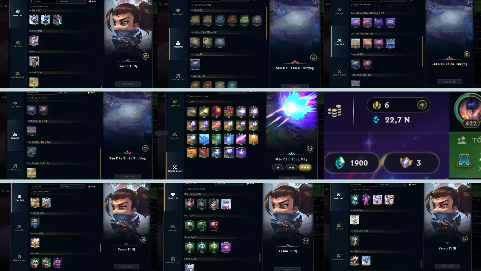 Ảnh ACC CHUYÊN 5VS5 BAO ĐẸP  SKIN : 650 4 CAM 21 TÍM 73 ĐỎ  292 SỬ THI 211 ĐA SẮC LV:422 RANK LB1 4 CỜ HIỆU FULL TƯỚNG DƯ 22K THL  DTCL : YASUO TÍ NỊ VÀ NHIỀU PET 3 SAO SÂN CHƯỞNG NHIỀU  DƯ 3 HC 1K9 PHA LÊ 605 MẢNH SAO CÒN ĐỔI TÊN